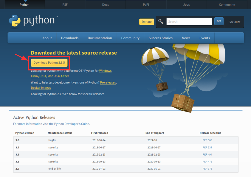 Download page for Python